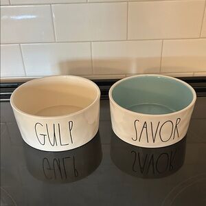 Rae Dunn Cream and Blue Pet Bowl Set - Gulp & Savor